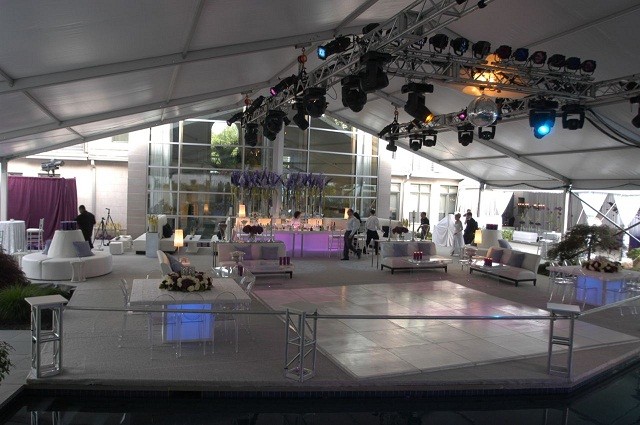 White Dance Floor installed over a Pool under Tent; Philadelphia Tent, Bucks County Dance Floor, Montgomery County Dance Floor