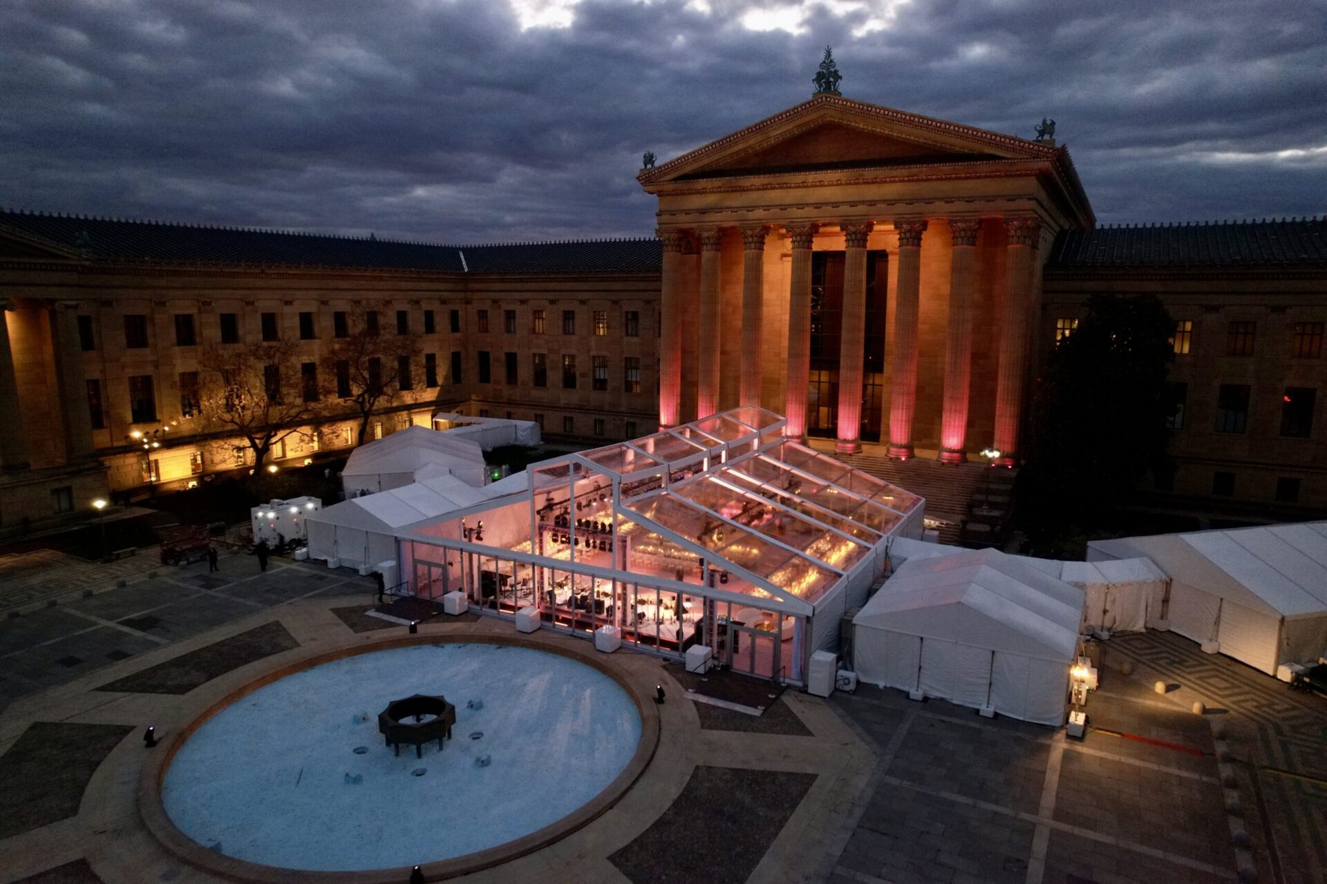 pink lights in transparent tent