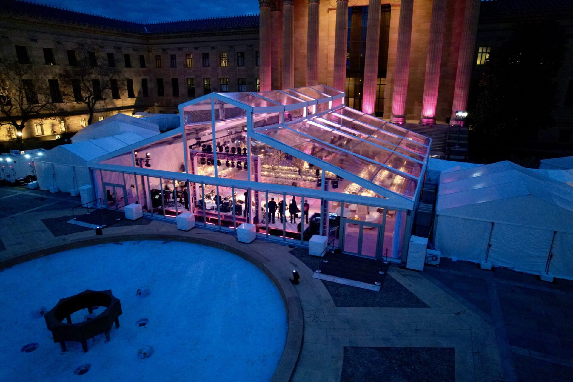 pink lights in transparent tent